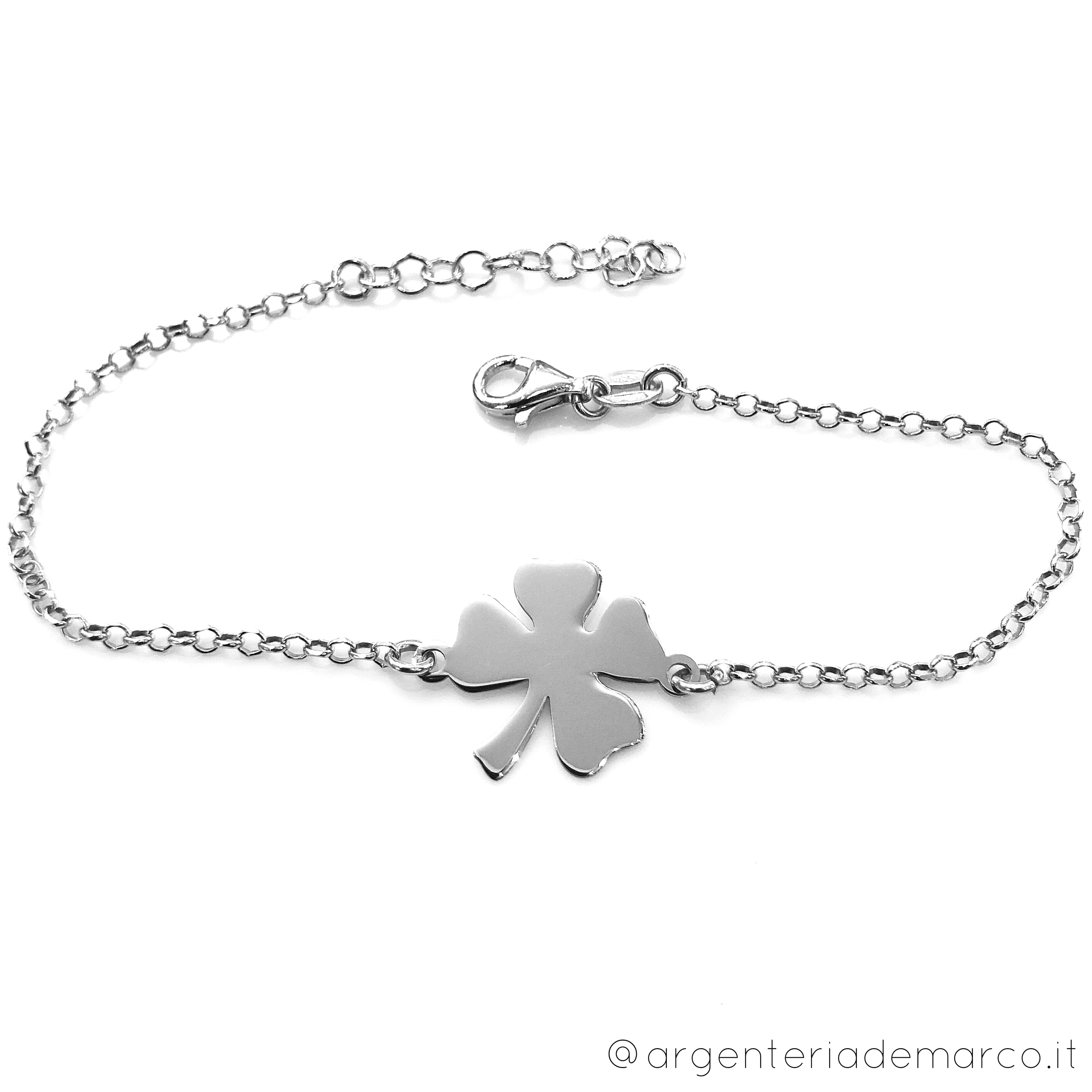 Bracciale Donna In Argento 925 Con Quadrifoglio In Oro Bianco, S925, Eleganza, In Scatola Regalo 7x7 Cm, Taglia L