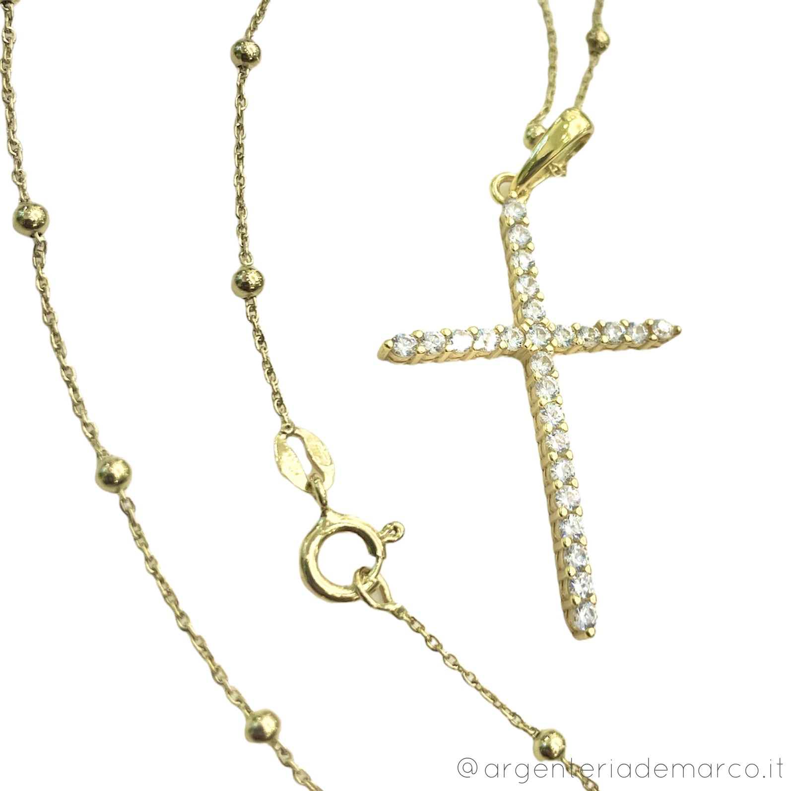 Starchenie Collana Donna In Argento 925 Con Ciondolo A Croce E Zirconi, Taglio A Cuore, 45+5 Cm