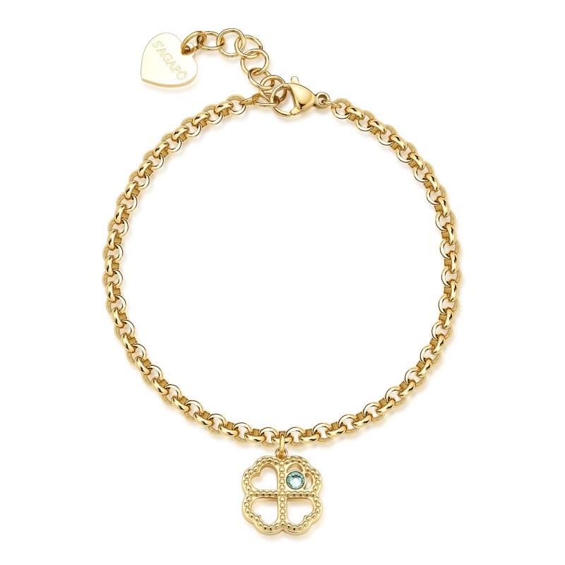 Bracciale con quadrifoglio in oro e madreperla | - La tua gioiell